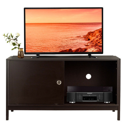 TV Stand Modern Entertainment Cabinet with Sliding Doors-Dark Brown