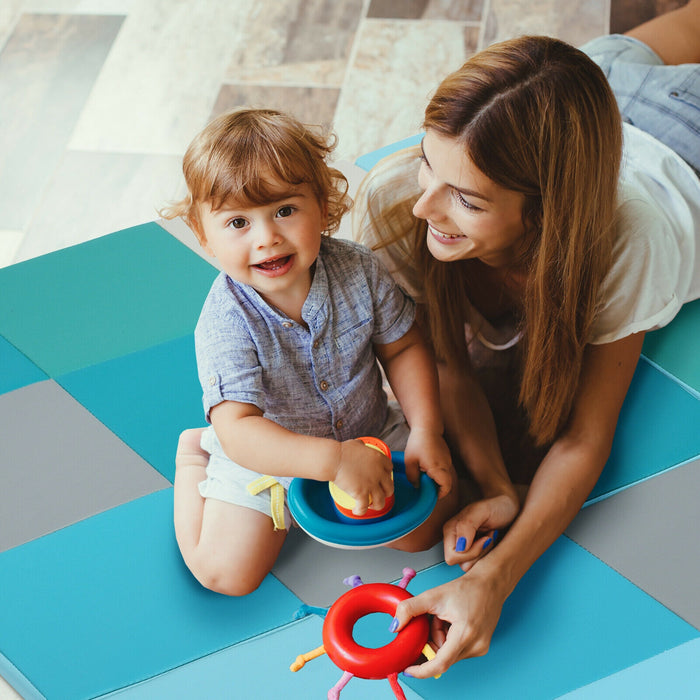 58 Inch Toddler Foam Play Mat Baby Folding Activity Floor Mat-Light Blue