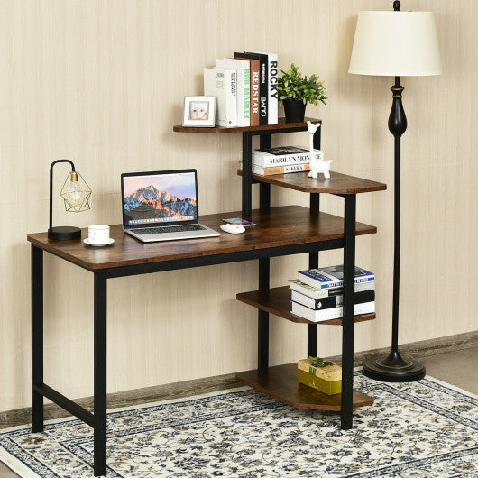 Computer Desk Writing Study Table with Storage Shelves Home Office Rustic Brown-Rustic Brown