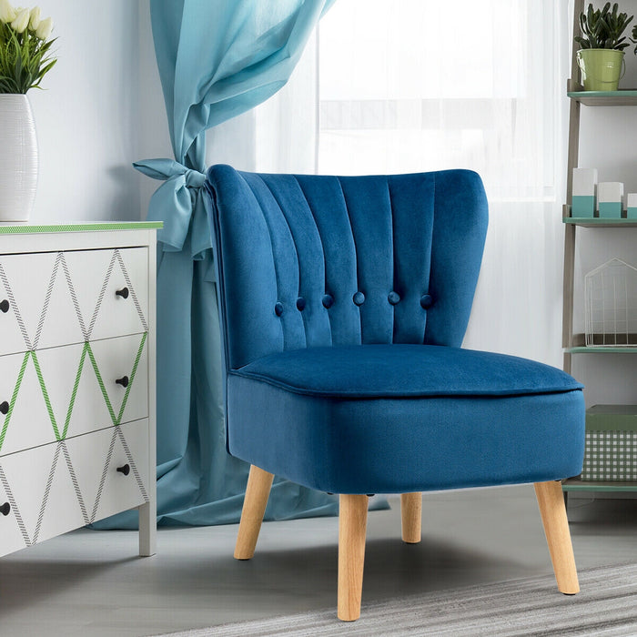 Armless Accent Chair Tufted Velvet Leisure Chair-Blue