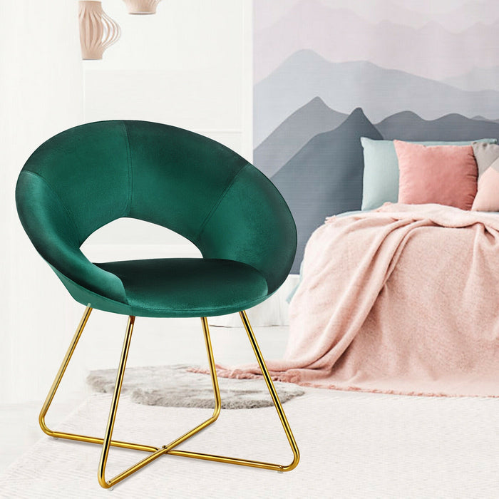 Modern Accent Velvet Dining Arm Chair with Golden Metal Legs and Soft Cushion-Dark Green