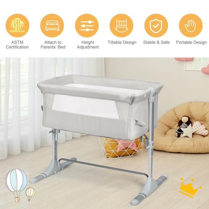 Travel Portable Baby Bed Side Sleeper  Bassinet Crib with Carrying Bag-Beige