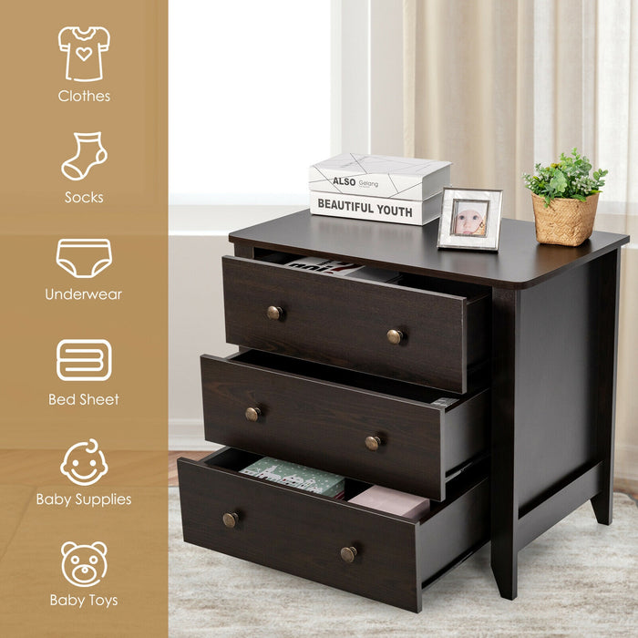 3 Drawer Dresser Chest of Drawers Bedside Table-Espresso