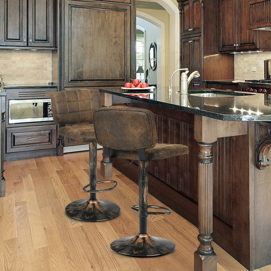 Set of 2 Vintage Bar Stools with Adjustable Height and Footrest