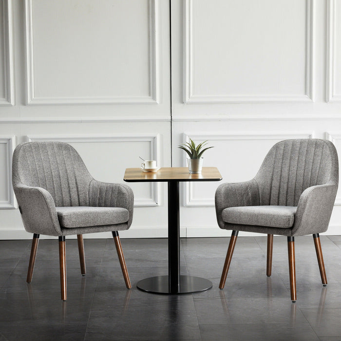 Set of 2 Fabric Upholstered Accent Chairs with Wooden Legs-Gray