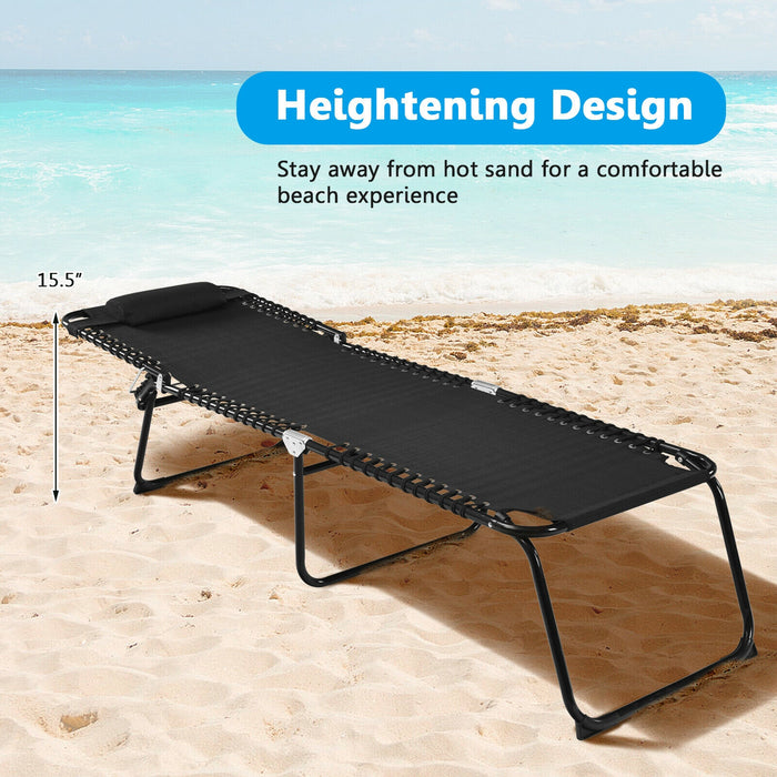 Folding Heightening Design Beach Lounge Chair with Pillow for Patio-Black