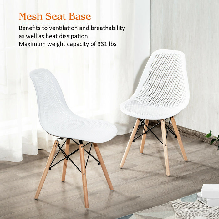 2 Pcs Modern Plastic Hollow Chair Set with Wood Leg-White