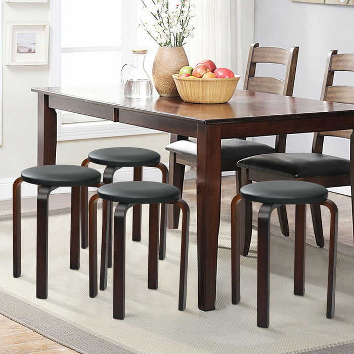 Set of 4 Bentwood Round Stool Stackable Dining Chairs with Padded Seat-Black