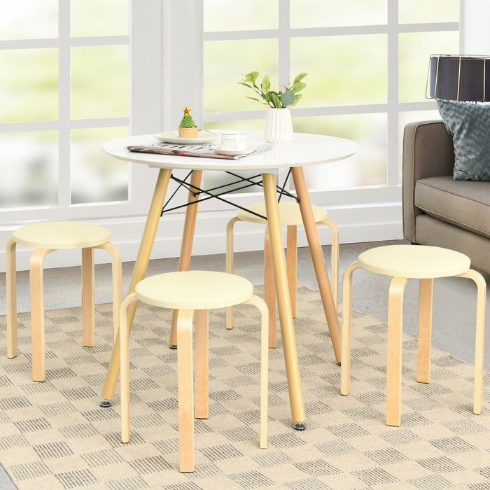 Set of 4 Bentwood Round Stool Stackable Dining Chairs with Padded Seat-Beige