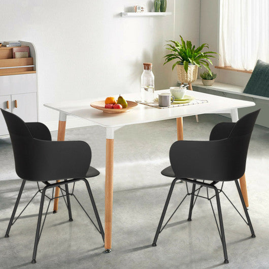 Set of 2 Metal Frame Modern Petal-Shape Plastic Dining Chairs-Black