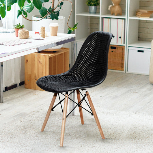 4 Pieces Modern Plastic Hollow Chair Set with Wood Leg-Black