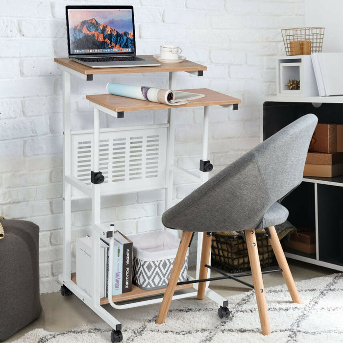 Height Adjustable Mobile Computer Stand-Up Desk with 2 Modes