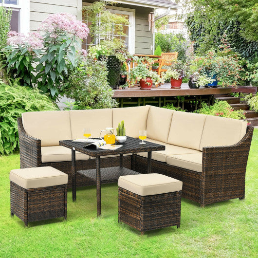 6 Pieces Patio Rattan Dining Sofa Funiture Set