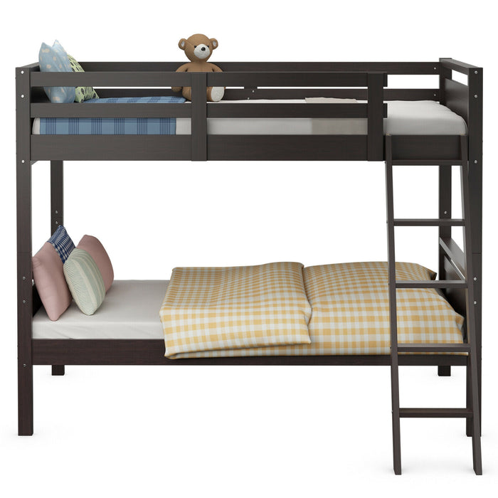 Twin Over Twin Bunk Bed Convertible 2 Individual Beds Wooden-Espresso