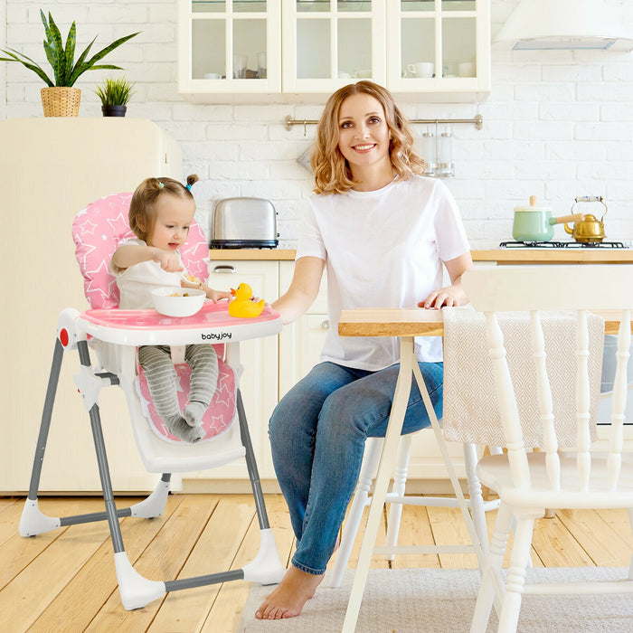 Folding Baby High Dining Chair with 6-Level Height Adjustment-Pink