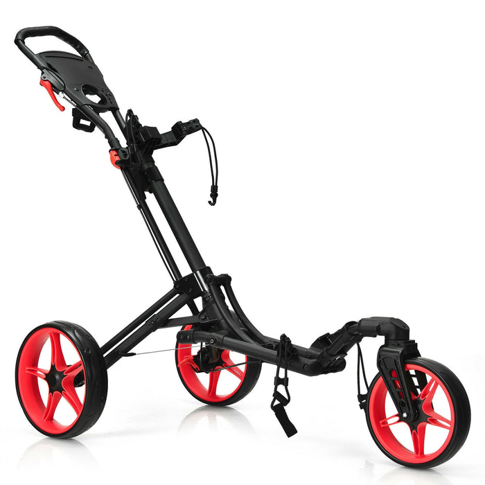 Folding Golf Push Cart with Scoreboard Adjustable Handle Swivel Wheel-Red