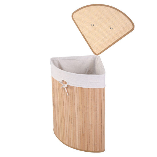 Corner Bamboo Hamper Laundry Basket-Natural