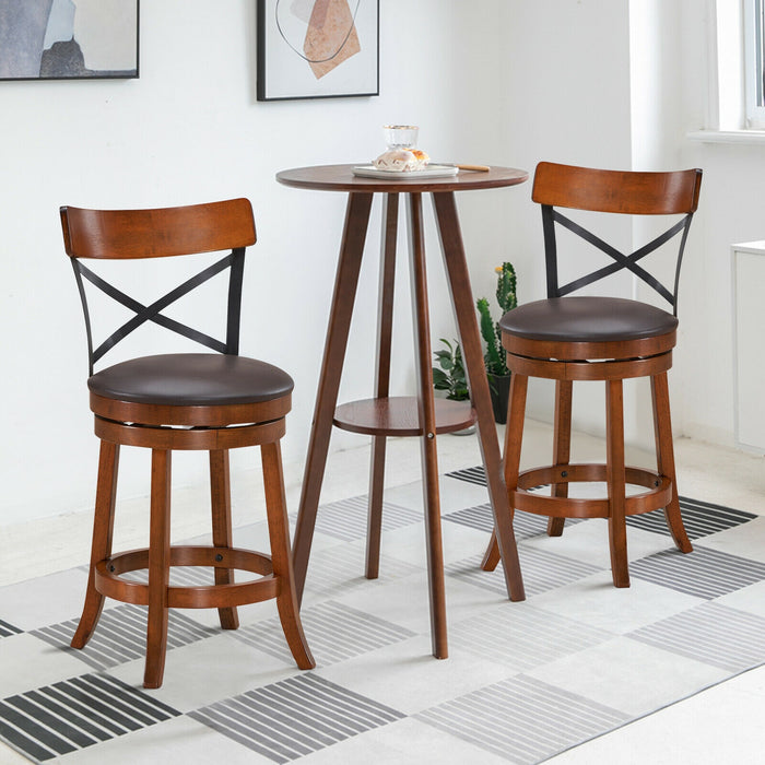 Set of 2 Bar Stools 360-Degree Swivel Dining Bar Chairs with Rubber Wood Legs-25 inch