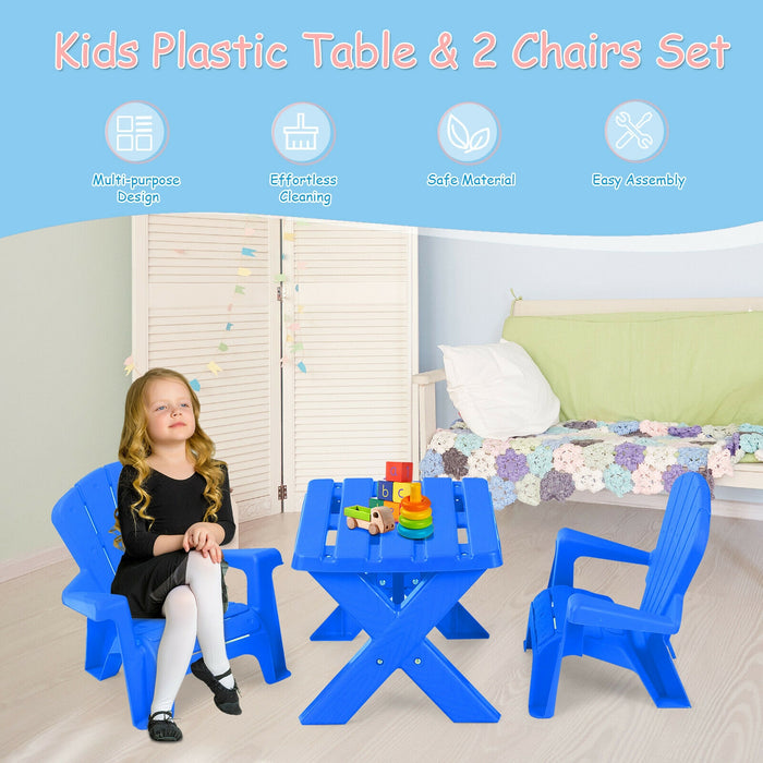 3-Piece Plastic Children Table Chair Set-Blue