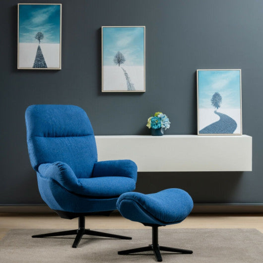 Upholstered Swivel Lounge Chair with Ottoman and Rocking Footstool-Blue