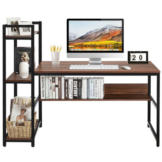 59-Inch Computer Desk Home Office Workstation 4-Tier Storage Shelves-Walnut