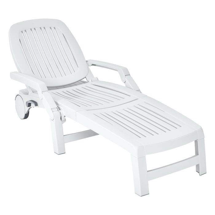 Adjustable Patio Sun Lounger with Weather Resistant Wheels-White