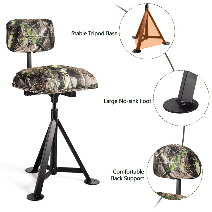 Swivel Hunting Chair Tripod Blind Stool with Detachable Backrest