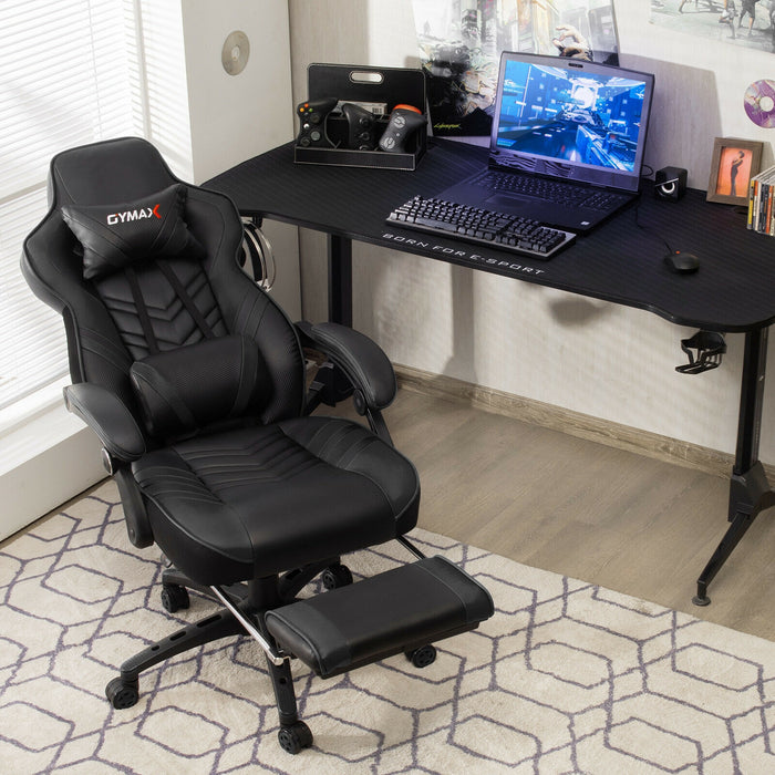 Adjustable Gaming Chair with Footrest and Lumbar Cushion for Office-Black