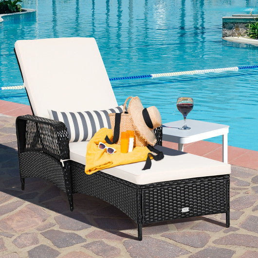 PE Rattan Armrest Chaise Lounge Chair with Adjustable Pillow