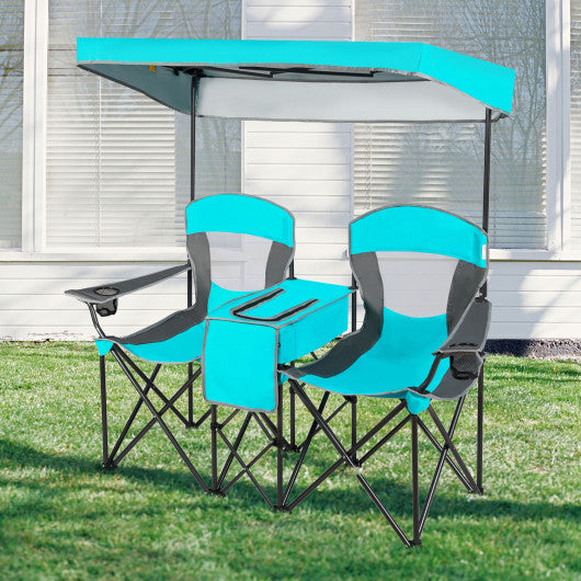 Portable Folding Camping Canopy Chairs with Cup Holder-Turquoise