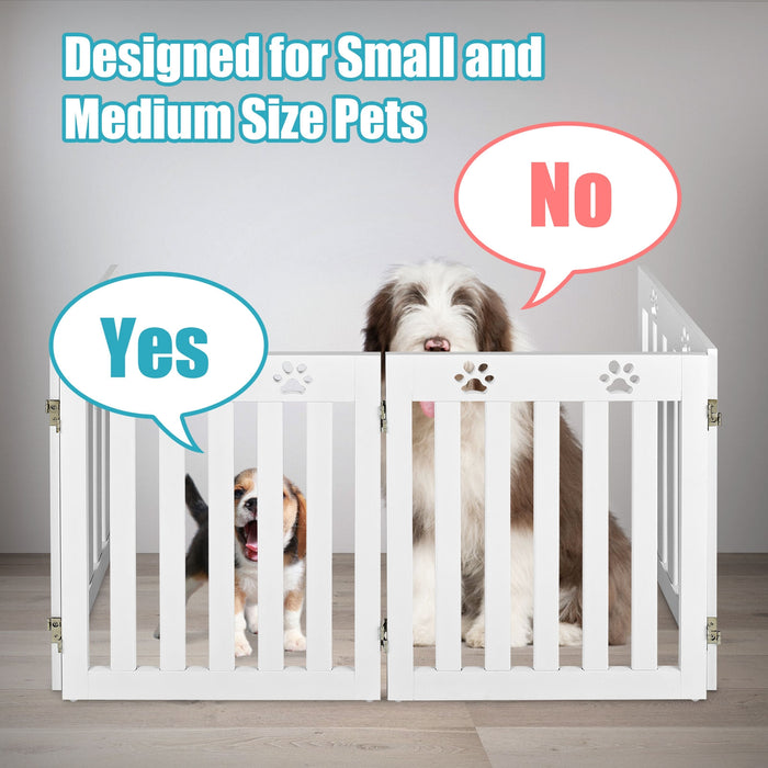 24 Inch Folding Wooden Freestanding Pet Gate Dog Gate with 360Â° Hinge -White