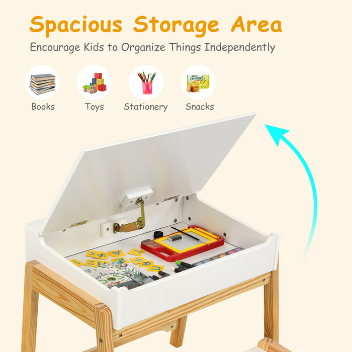 Children Activity Art Study Desk and Chair Set with Large Storage Space for Kids Homeschooling-White