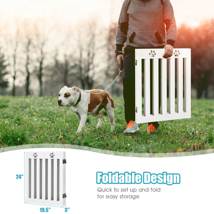 24 Inch Folding Wooden Freestanding Dog Gate with 360Â° Flexible Hinge for Pet-White