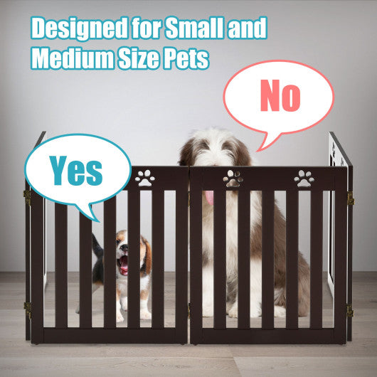 24 Inch Folding Wooden Freestanding Pet Gate Dog Gate with 360Â° Hinge -Dark Brown