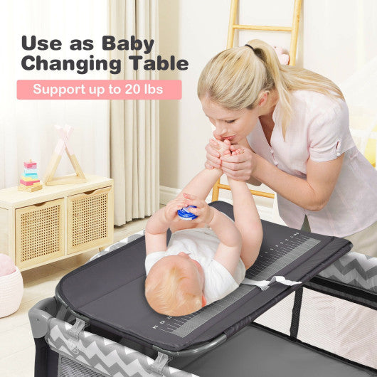 3-in-1 Portable Baby Playard with Zippered Door and Toy Bar-Gray