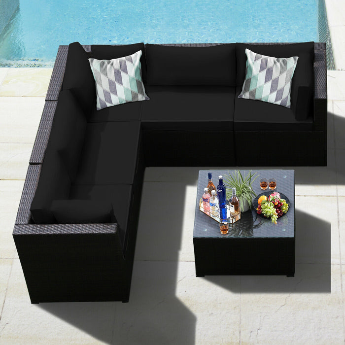 6 Pieces Patio Furniture Sofa Set with Cushions for Outdoor-Black