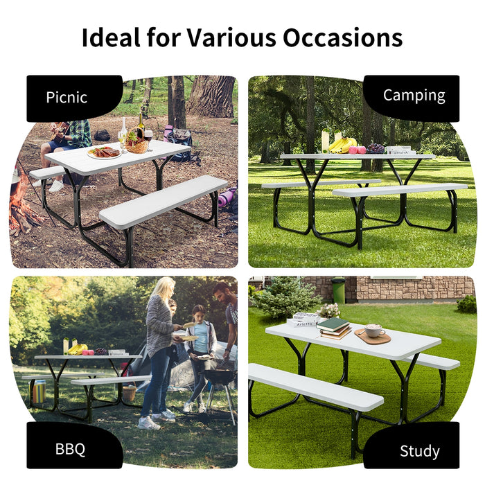 Picnic Table Bench Set for Outdoor Camping -White