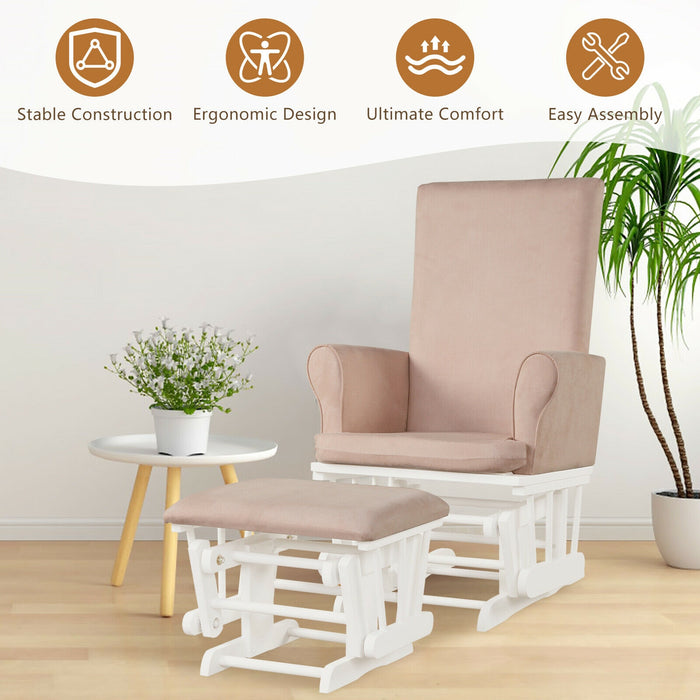 Baby Nursery Relax Rocker Rocking Chair Glider and Ottoman Cushion Set-Pink