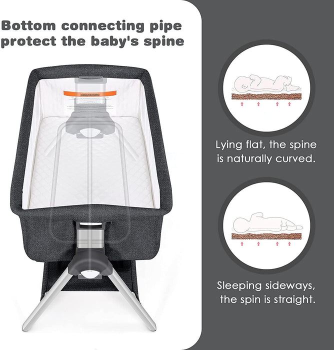 Portable Baby Bedside Sleeper with Adjustable Heights and Angle-Gray