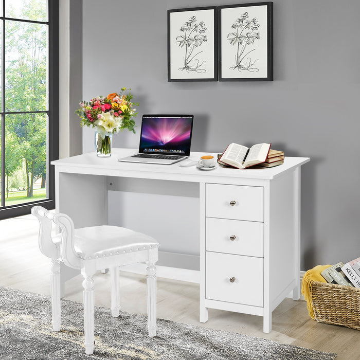 3-Drawer Home Office Study Computer Desk with Spacious Desktop-White