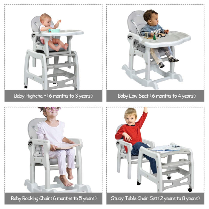 3-in-1 Baby High Chair with Lockable Universal Wheels-Gray