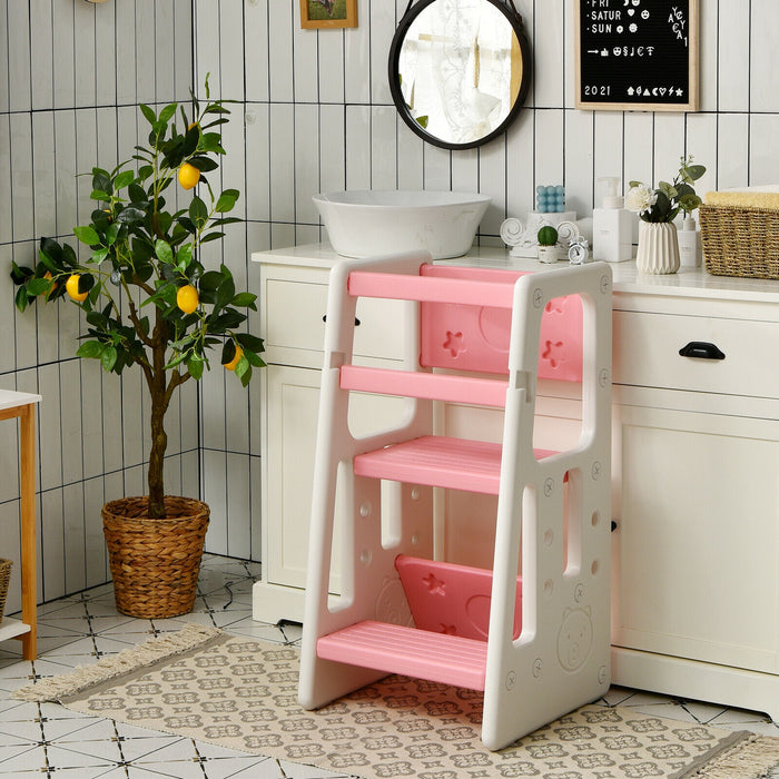 Kids Kitchen Step Stool with Double Safety Rails-Pink