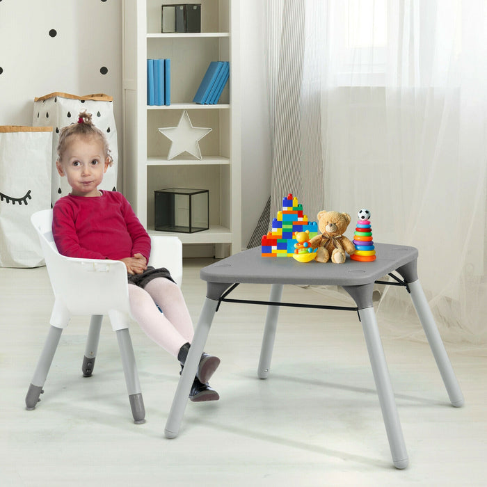 4-in-1 Baby Convertible Toddler Table Chair Set with PU Cushion-Gray