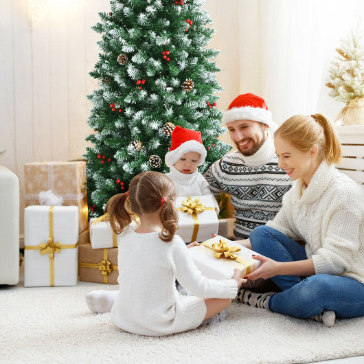 Pre-lit Artificial Pencil Christmas Tree with Pine Cones and Red Berries-6 ft