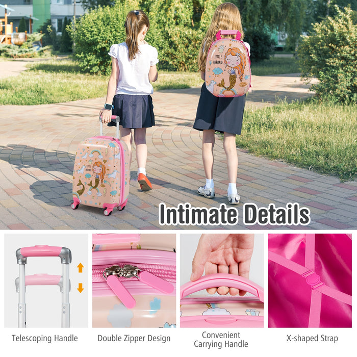 2PC Kids Luggage Set Rolling Suitcase & Backpack-Pink