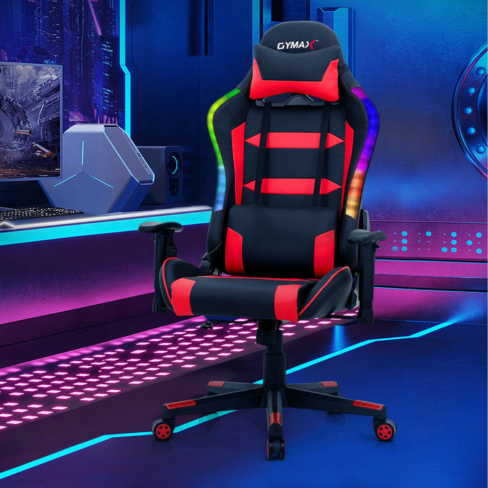 Adjustable Swivel Gaming Chair with LED Lights and Remote-Red