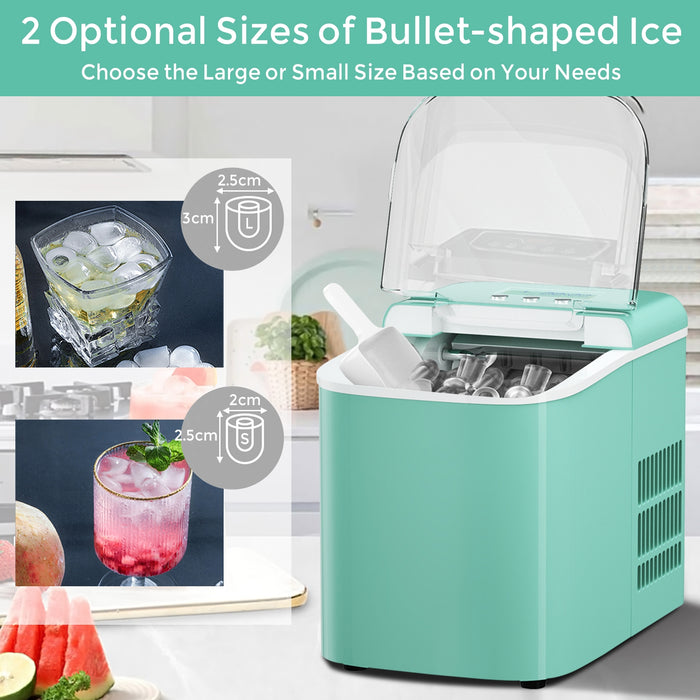 26 lbs Countertop LCD Display Ice Maker with Ice Scoop-Light Green