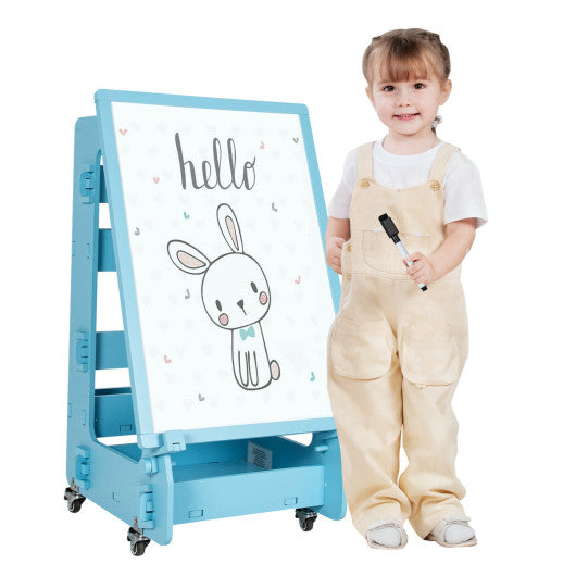 Multifunctional Kids' Standing Art Easel with Dry-Erase Board -Blue