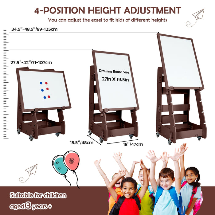 Multifunctional Kids' Standing Art Easel with Dry-Erase Board -Coffee