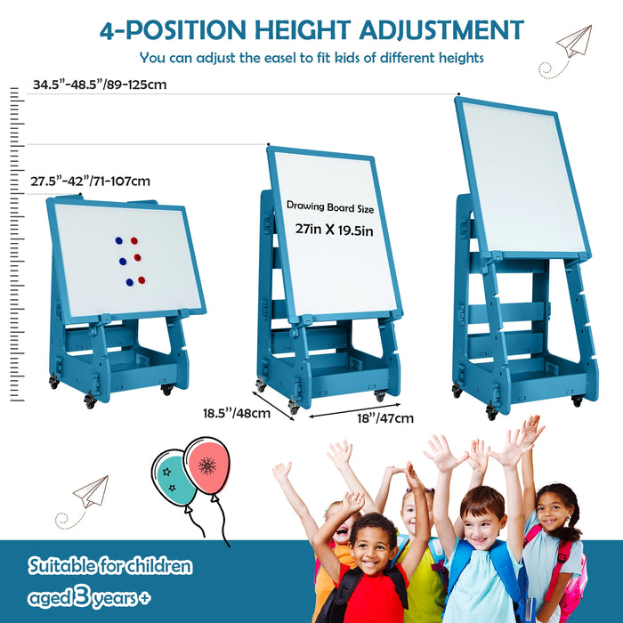 Multifunctional Kids' Standing Art Easel with Dry-Erase Board -Navy